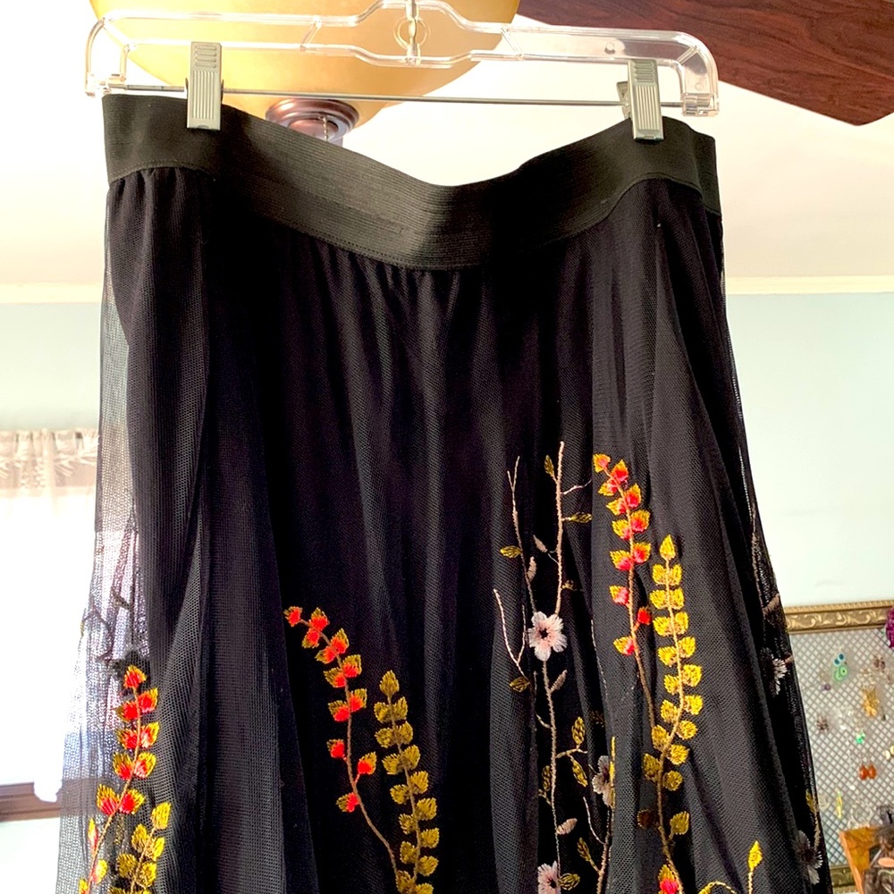 Black embroidered peasant skirt